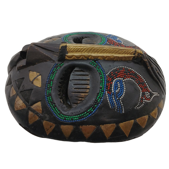 VTG 12” African Ghana Hand Made Carved Baluba Moon Wood Beaded Mask Tribal - Picture 5 of 12